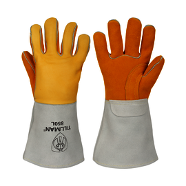 Tillman® Large 14" Gold And Pearl Top Grain Elk skin | Rough Side Out Elk Skin | Split cowhide Cotton/ Foam Lined Back Lined Stick Welders Gloves