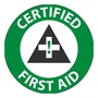 AccuformNMC™ 2 1/4" Green/White/Black Vinyl Hard Hat/Helmet Decal "CERTIFIED FIRST AID (With Graphic)"