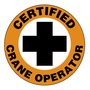 AccuformNMC™ 2 1/4" Black/Orange/White Vinyl Hard Hat/Helmet Decal "CERTIFIED CRANE OPERATOR WITH CROSS"