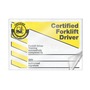 AccuformNMC™ 2 1/8" X 3 3/8" Black/Yellow/White Self-Laminating RP-Plastic Traffic Industrial Sign "CERTIFIED FORKLIFT DRIVER FORKLIFT DRIVER TRAINING SUCCESSFULLY COMPLETED BY___DATE___AUTHORIZED SIGNATURE___"