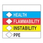 AccuformNMC™ 4" x 4" Red/Black/Yellow/Blue/White Poly HMCIS Label "HEALTH/FLAMMABILITY/INSTABILITY/PPE"