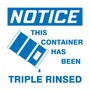 AccuformNMC™ 6" X 6" Blue/White Paper Drum And Container Identification Label "NOTICE THIS CONTAINER HAS BEEN TRIPLE RINSED (With Graphic)"