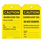 AccuformNMC™ 5 3/4" X 3 1/4" Black/Yellow PF-Cardstock Barricade Tag "CAUTION BARRICADE TAG REASON INSTALLED___BY___DATE___TIME___DESCRIPTION OF HAZARD___"