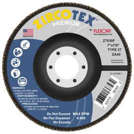 FlexOVit® ZIRCOTEX® 7" X 7/8" 40 Grit Type 27 Flap Disc