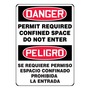 Accuform Signs® 14" X 10" Black/Red/White Aluminum Bilingual/Safety Sign "DANGER PERMIT REQUIRED CONFINED SPACE DO NOT ENTER"