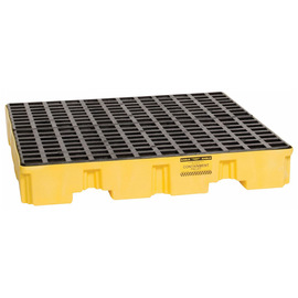 Eagle 51 1/2" X 51 1/2" X 8" Yellow HDPE 4 Drum with Drain Spill Pallet Eagle 51 1/2" X 51 1/2" X 8" Yellow HDPE 4 Drum with Drain Spill Pallet