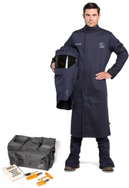 OEL 3X Blue Cotton Blend Premium Indura Flame Resistant Coat With Non-Metallic Zipper Hook and Loop Closure