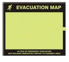 Accuform Signs® 12" X 11.5" Black And White .55" Glow-In-The-Dark Plastic Directional & Traffic Sign "EVACUATION MAP IN CASE OF EMERGENCY…"