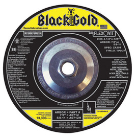 FlexOVit® 4 1/2" X 1/8" X 5/8" - 11 Black Gold® 30 Grit Zirconia Ceramic Grain Type 27 Spin-On Depressed Center Cut Off Wheel