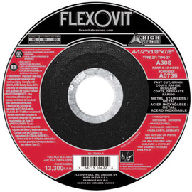 FlexOVit® 6" X 1/8" X 7/8" HIGH PERFORMANCE™ 30 Grit Aluminum Oxide Grain Type 27 Depressed Center Grinding Wheel