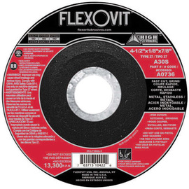 FlexOVit® 6" X 1/8" X 5/8" - 11 HIGH PERFORMANCE™ 30 Grit Aluminum Oxide Grain Type 27 Spin-On Depressed Center Grinding Wheel