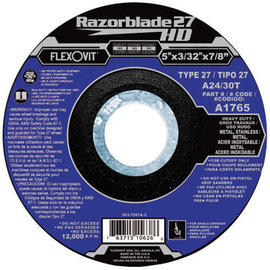 FlexOVit® 6" X 3/32" X 7/8" Razorblade 27® 24 - 30 Grit Aluminum Oxide Grain Type 27 Depressed Center Cut Off Wheel