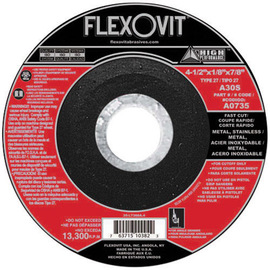 FlexOVit® 7" X 1/8" X 7/8" HIGH PERFORMANCE™ 30 Grit Aluminum Oxide Grain Type 27 Depressed Center Cut Off Wheel