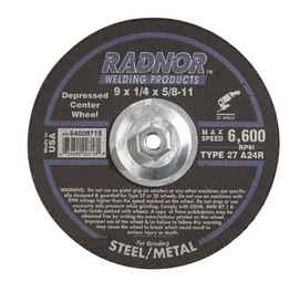 RADNOR™ 9" X .25" X 5/8" - 11" Aluminum Oxide Type 27 Depressed Center Grinding Wheel