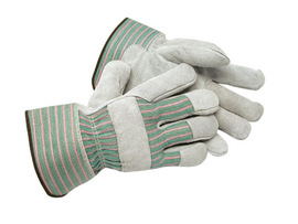 RADNOR™ Large Green Shoulder Split Leather Palm Gloves With Canvas Back And Safety Cuff