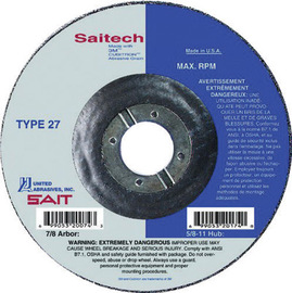 United Abrasives 4 1/2" X 1/4" X 7/8" Saitech Attacker ® Ceramic Aluminum Oxide Type 27 Grinding Wheel