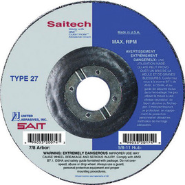 United Abrasives 7" X 1/4" X 7/8" Saitech Attacker ® Ceramic Aluminum Oxide Type 27 Grinding Wheel