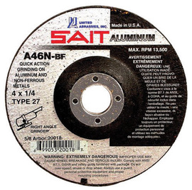 United Abrasives 4 1/2" X 1/4" X 7/8" SAIT Aluminum Oxide Type 27 Grinding Wheel