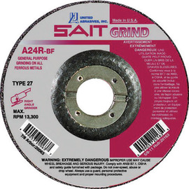 United Abrasives 4 1/2" X 1/4" X 7/8" SAIT Aluminum Oxide Type 27 Grinding Wheel