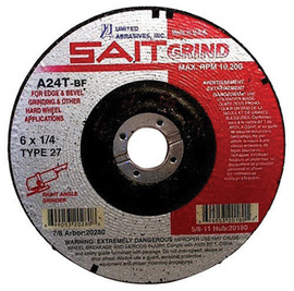 United Abrasives 4 1/2" X 1/4" X 7/8" SAIT Aluminum Oxide Type 27 Grinding Wheel