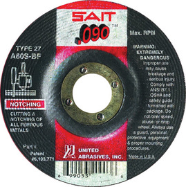 United Abrasives 4 1/2" X .090" X 7/8" SAIT Aluminum Oxide Type 27 / Type 42 Cut Off Wheel