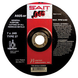 United Abrasives 4 1/2" X .045" X 7/8" SAIT Aluminum Oxide Type 27 / Type 42 Cut Off Wheel