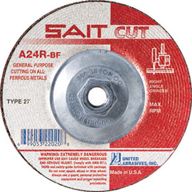 United Abrasives 4 1/2" X 3/32" X 5/8" - 11 SAIT Aluminum Oxide Type 27 / Type 42 Cut Off Wheel