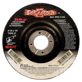 United Abrasives 4 1/2" X 1/4" X 7/8" Sait Z-Tech™  Z24R Zirconium Type 27 Grinding Wheel