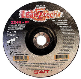 United Abrasives 7" X 1/4" X 7/8" Sait Z-Tech™  Z24R Zirconium Type 27 Grinding Wheel