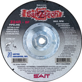 United Abrasives 6" X 1/8" X 7/8" Sait Z-Tech™ Pipeline Zirconium Type 27 Grinding Wheel