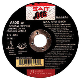 United Abrasives 4" X .045" X 5/8" SAIT Aluminum Oxide Type 1 / Type 41 Cut Off Wheel