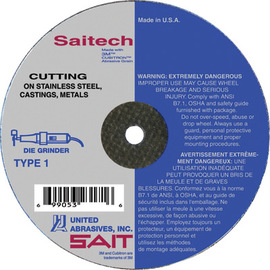 United Abrasives 3" X .035" X 1/4" Saitech Ultimate Performance™ Ceramic Aluminum Oxide Type 1 / Type 41 Cut Off Wheel