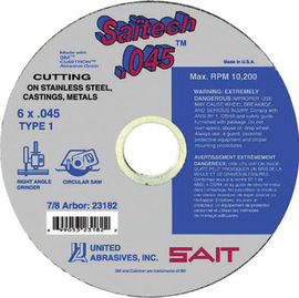 United Abrasives 4 1/2" X .045" X 7/8" Saitech™ Ceramic Aluminum Oxide Type 1 / Type 41 Cut Off Wheel