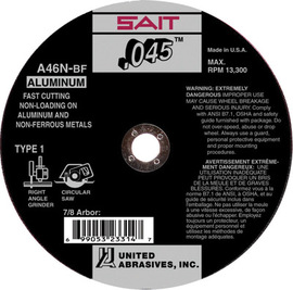 United Abrasives 6" X .045" X 7/8" SAIT Aluminum Oxide Type 1 / Type 41 Cut Off Wheel