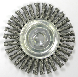 RADNOR™ 4" X 5/8" - 11" Carbon Steel Stringer Bead Twist Knot Wire Wheel Brush RADNOR™ 4" X 5/8" - 11" Carbon Steel Stringer Bead Twist Knot Wire Wheel Brush