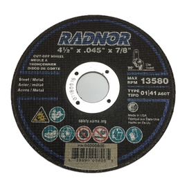 RADNOR™ 4 1/2" X .045" X 7/8" Aluminum Oxide Type 1 Cut Off Wheel